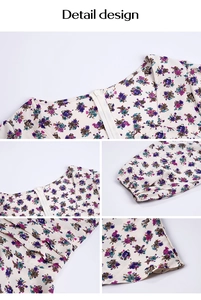 Detail design showing puff sleeves and floral pattern on an elegant long-sleeve top