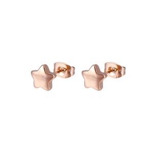 Detail of rose gold star stud earrings featuring polished finish and butterfly backs