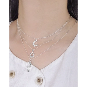 Minimalist S925 sterling silver layered moon and star necklace with zircon for women