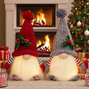 Christmas Gnome Glowing Decoration Light Up Knitted Faceless Doll For Holiday Desktop Ornament Nordic Forest Style