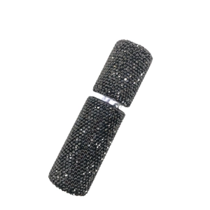Refillable 10ml black rhinestone perfume spray bottle with elegant sparkling crystals