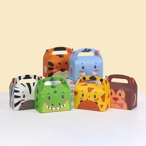 Boîtes Cadeaux En Papier À Motif Animaux De Dessins Animés Avec Poignée Pliables Pour Bonbons Et Faveurs De Fête D'Anniversaire Enfants