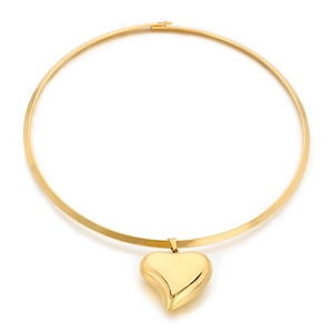 Polished 18K gold plated stainless steel choker necklace with a large hollow heart pendant