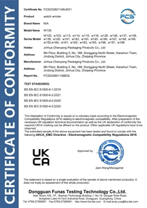 Official UKCA Certificate of Conformity for automatic watch winder model W135