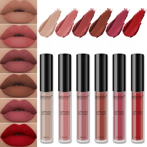 Lip swatches of 6-color matte velvet liquid lipsticks for long-lasting waterproof wear