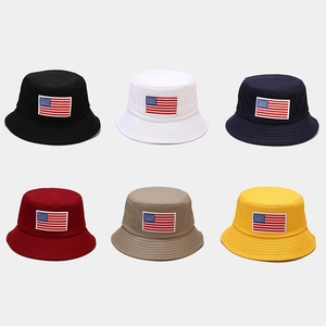 USA Flag Embroidery Patch Bucket Hat Cotton Canvas Sun Protection Outdoor Casual Sunshade For Men Women