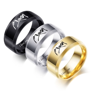 Stainless steel love rings in black, gold and silver with I Love You inner engraving