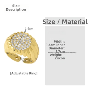Size chart showing dimensions for 18K gold plated double layer zircon open ring