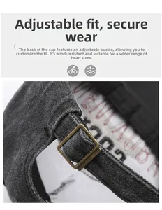 Detail of adjustable metal buckle on the back of a vintage washed baseball cap