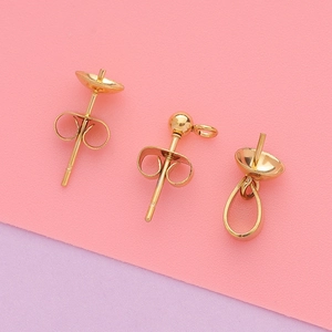Polished 18k gold plated stainless steel pearl earring studs and pendant connectors