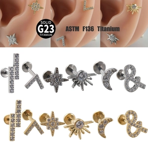 Labret in Titanio G23 Filettatura Interna Con Zirconia Forma a V Luna Stella Ampersand Piercing per Gioielli Unisex