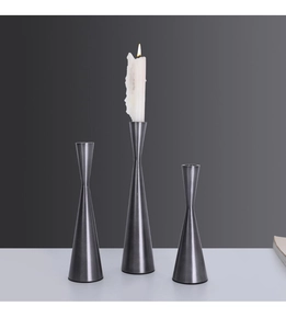 Modern gun-black metal candle holder set of three with textured brushed finish for home decor