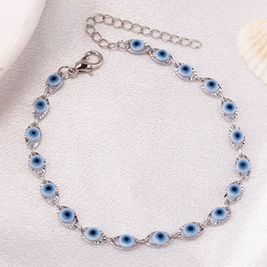 Minimalist evil eye bracelet with mixed color beads and silver copper chain