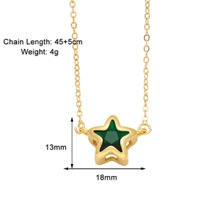 Detailed size map of green star pendant necklace with 45+5cm gold chain length