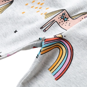Girls cotton leggings with unicorn and rainbow print in soft grey knit fabric