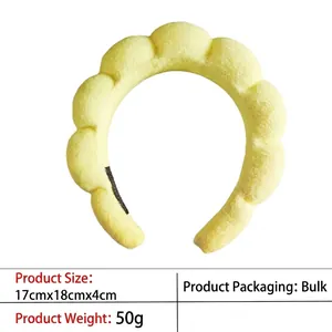Detailed size chart showing 17x18x4cm dimensions for the yellow sponge spa headband