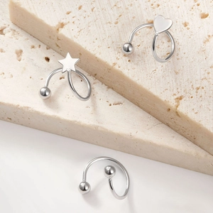 Minimalist 925 sterling silver star and heart screw back stud earrings set of three