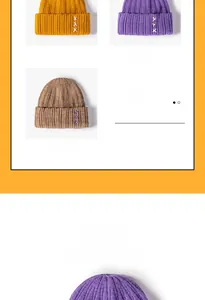 Detailed knit texture and color options of the ribbed winter beanie with embroidery
