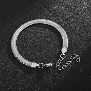 Minimalist silver stainless steel snake chain bracelet with adjustable lobster clasp closure