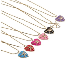 Collier Pendentif Cœur Cuivre Plaqué Or Chaîne Boîte Émail Croix Étoile Zircon Carré Bijoux De Mode Pour Femmes