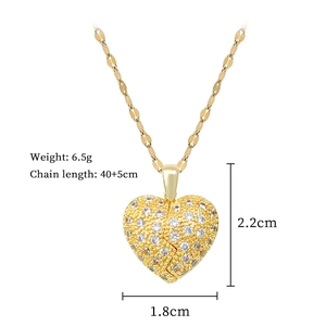 Detailed size specifications for a gold heart-shaped sparkling double layer necklace
