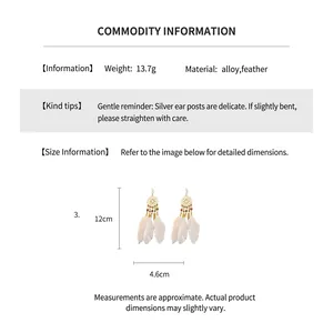 Tableau des tailles détaillé et poids pour boucles d'oreilles bohèmes plumes attrape-rêves