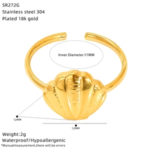 Detailed size specifications for the seashell adjustable gold stainless steel ring