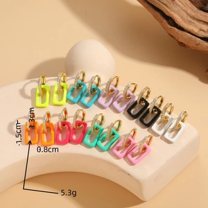 Colorful geometric dopamine earrings with zircons and acrylic rectangular pendants