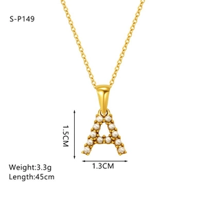 18K gold plated stainless steel necklace with pearl-encrusted letter A pendant
