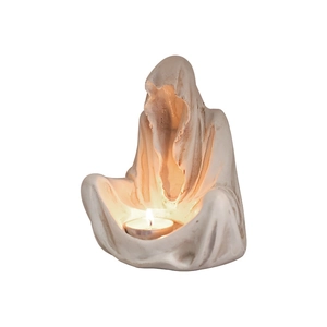 Spook-tovenaar kaarsenhouder van wit hars voor Scandinavische Halloween-feestsfeer