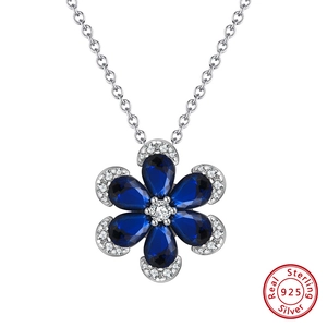 Lussuosa Collana Con Pendente a Fiore in Zirconia Blu in Argento Sterling 925 Per Donna Elegante Gioielli Con Catena Floreale