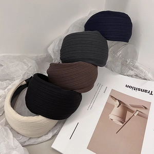 Set of pleated high-top headbands in beige, black, coffee, grey, and navy blue