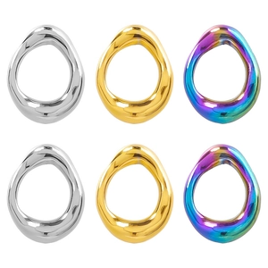 Set of three stainless steel irregular oval hoop earrings in silver, gold, and rainbow finish