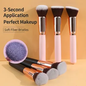 Foundation Brush Soft Synthetic Fiber Bristles Wood Handle Professional Face Makeup Tool For Liquid Cream And Powder