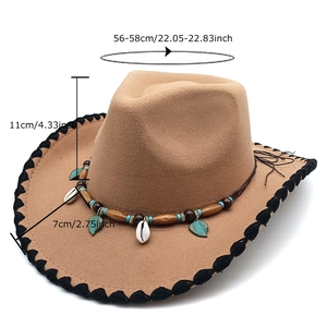 Camel western cowboy hat with turquoise beads and shell charms on white background