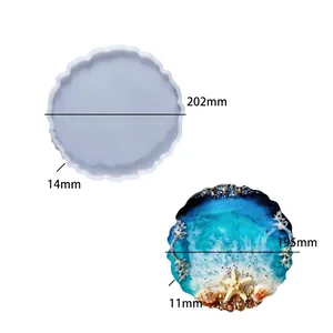 Details von 20cm unregelmäßiger Silikonform für Harztablett mit fertigem Meeresdesign-Muster