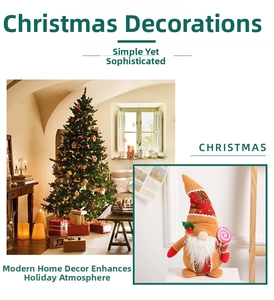 Close-up of a Christmas gnome doll with gingerbread hat and lollipop accessory detail