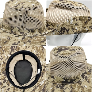 Digital desert camouflage sun hat with wide brim and breathable mesh in multiple views