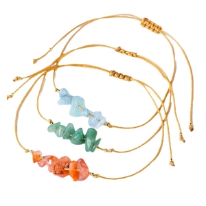 Three bohemian handmade woven bracelets with colorful natural irregular stone beads