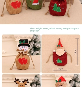 Christmas drawstring gift bag in burlap material with size 25x15cm and reindeer design