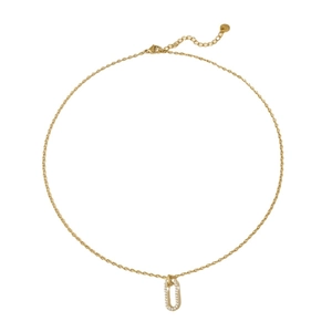 Collier gourmette dorée style français avec pendentif ovale serti de diamants