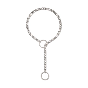Handcrafted silver stainless steel Y-shaped Cuban link choker necklace on white background