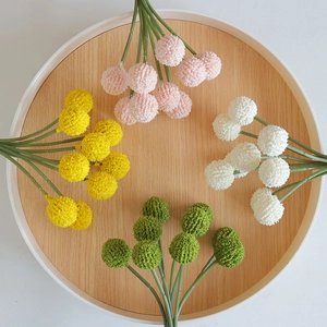 Artificial billy balls bouquet in pink, yellow, white, and green for home floral decor