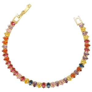 Luxurious rainbow teardrop crystal bracelet with gold plating and colorful stones