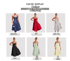 Détails de robes d'été dos nu en six couleurs avec de fines bretelles spaghetti