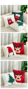 Detail of Christmas pillow covers featuring festive embroidery on soft sherpa teddy fleece