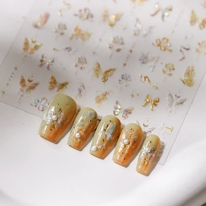 5D Embossed Butterfly Nail Art Stickers with Aurora finish and gradient petal design