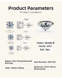 Comparison of 8mm 6.5mm and 5mm S925 sterling silver D color moissanite stud earrings