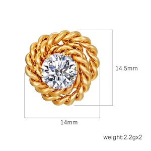18K gold plated stainless steel rose rope earrings with round cubic zirconia centers