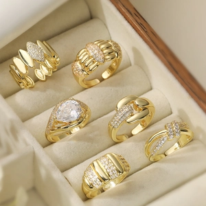 Geometric Open Adjustable Ring Copper 18K Gold Plated Zircon Knot Pear Shape Fashion Minimalist Jewelry For Women
